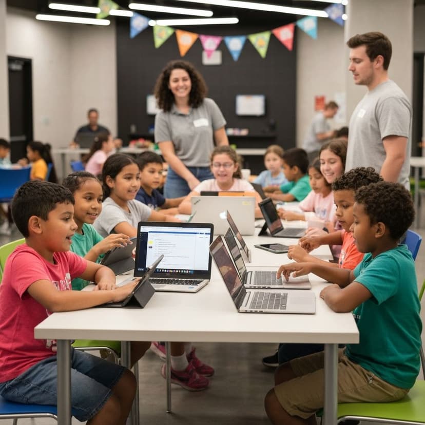 Children learning coding at Fiesta Coding workshop
